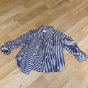 Ralph Lauren long sleeve navy and white striped button down, 9 months